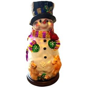 VTG Thomas Pacconi Blown Glass Snowman 14” Christmas Decor Deer Rabbit 2004